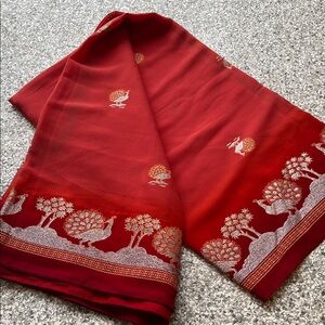 Red Peacock Print Sari